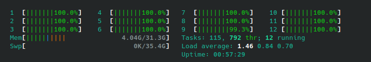 htop load when running AVX2 code
